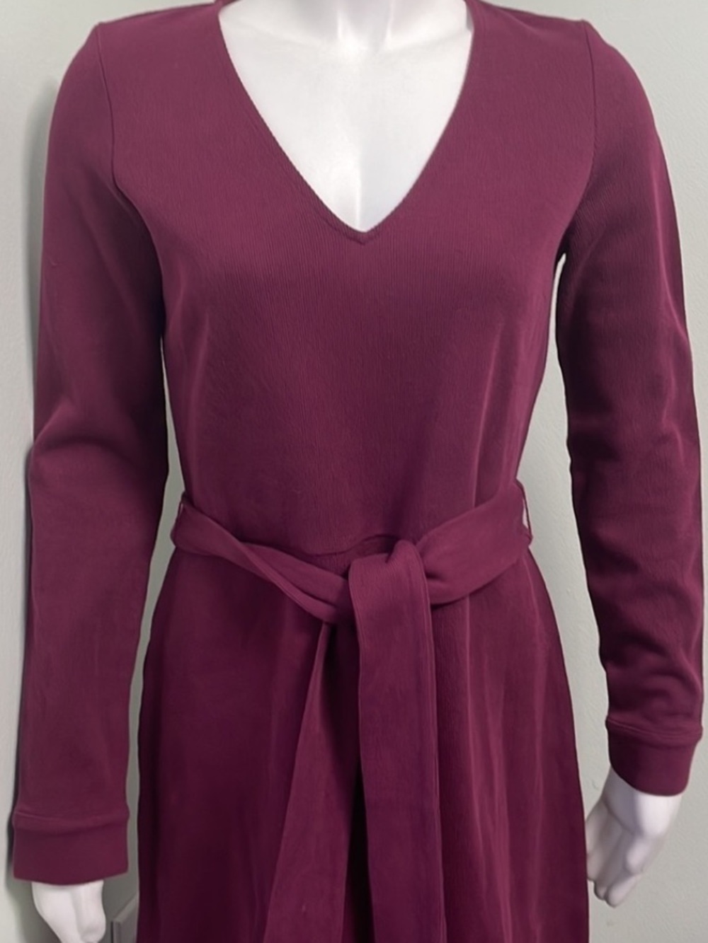 Boden Burgundy Midi Dress with Waist Tie - Picture 5 of 9
